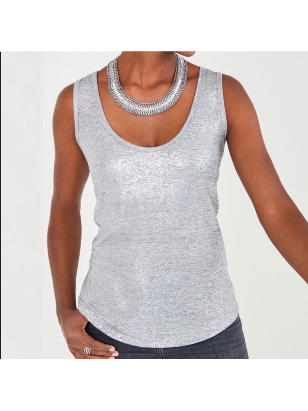 Stella & Dot Metallic Silver Scoop Neck Tank